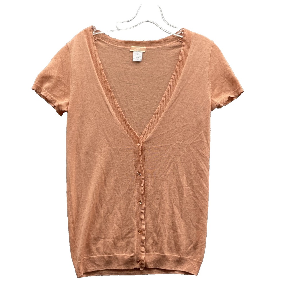 J.Crew 100% Cashmere Cardigan Women Small Orange Y2k Blouse Ruffle Feminine 90s
